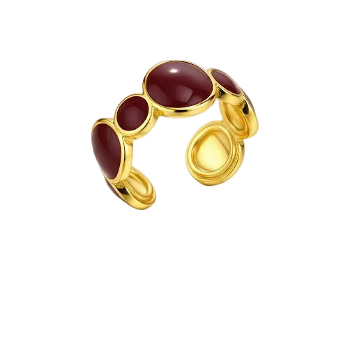 Burgundy Enamel & Gold Circular Linked Ring