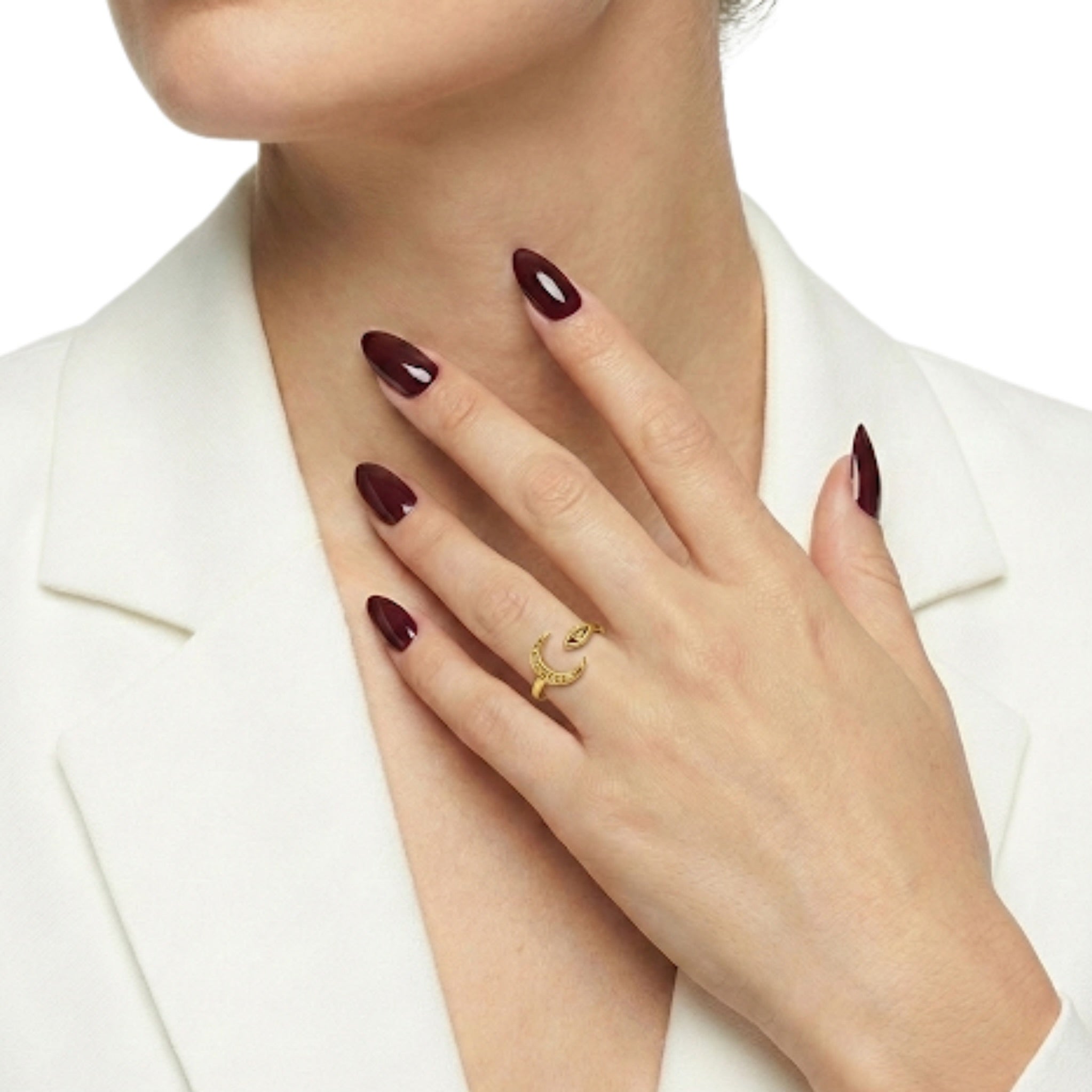 Crescent Moon and Evil Eye Ring