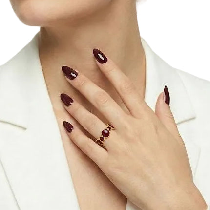 Burgundy Enamel & Gold Circular Linked Ring