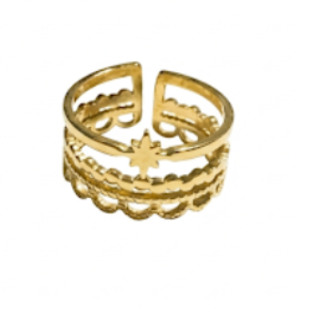 Elegant Gold Triple Layer Star Ring