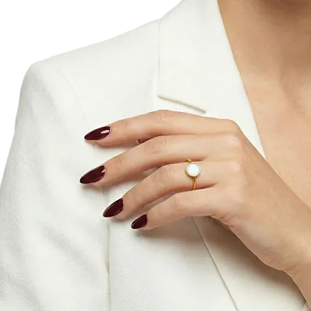 Gold Open Ring with White Round Stone