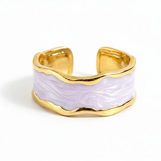 Lilac Enamel & Gold Wave Ring