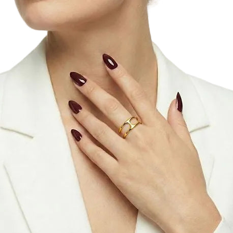 H-Shaped Double Band Gold Ring