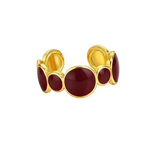 Burgundy Enamel & Gold Circular Linked Ring