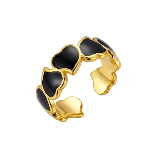 Black Enamel & Gold Linked Hearts