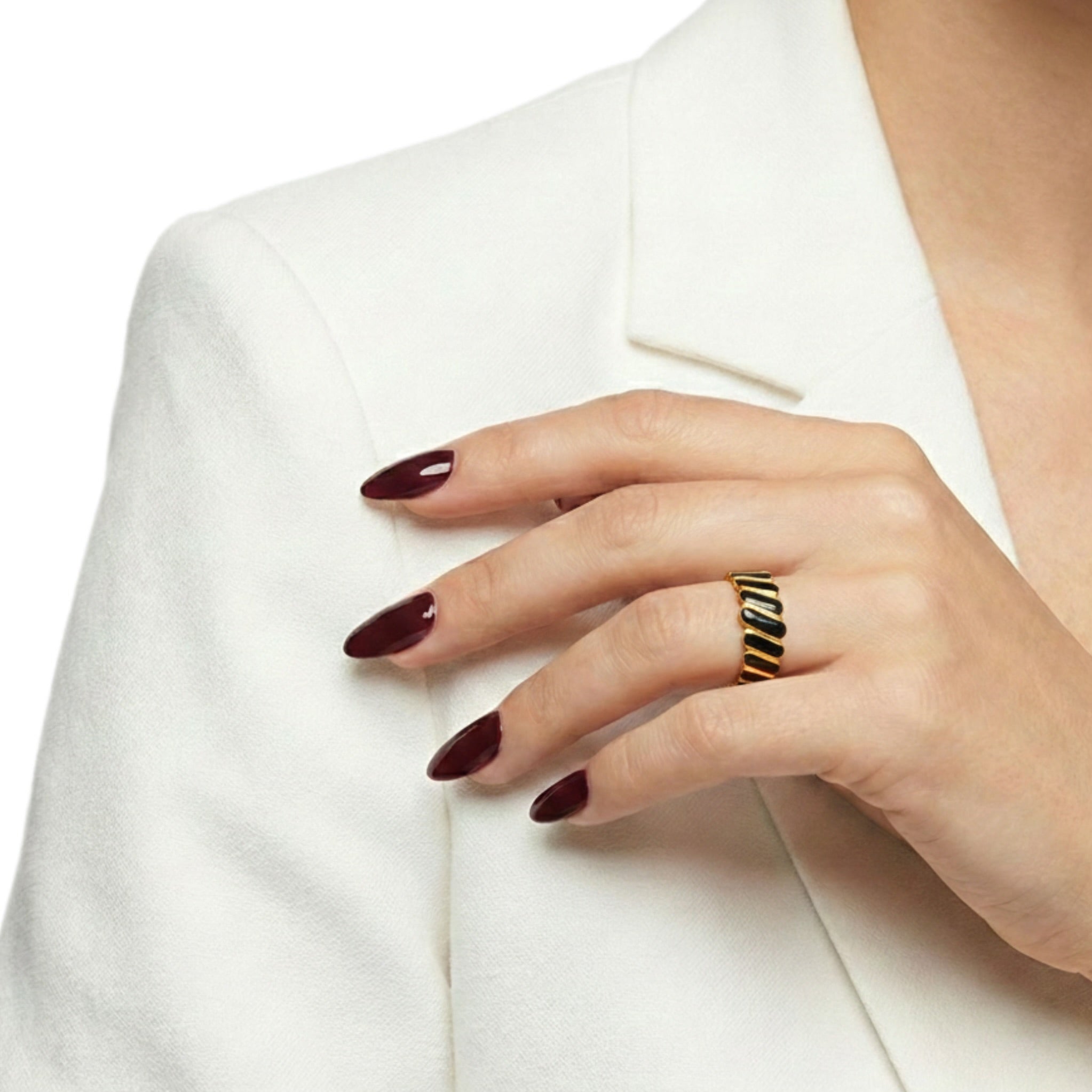 Black Enamel & Gold Ribbed Stripe Ring