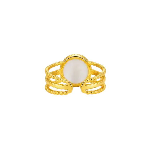 Rope Band Ring with White Center Stone