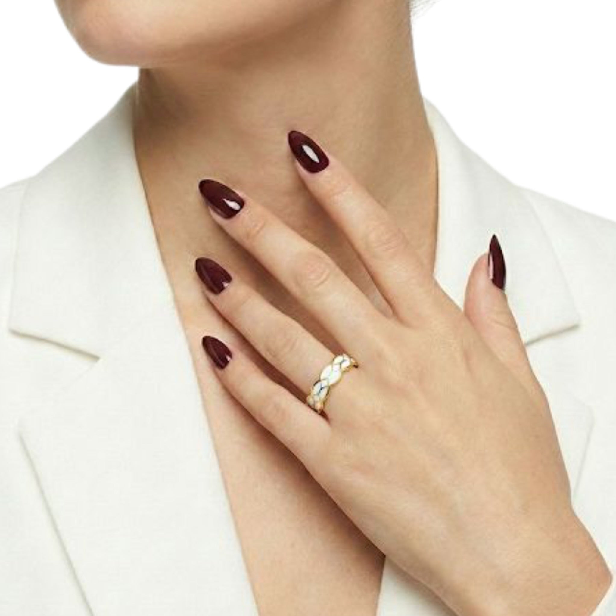White Enamel Mosaic Pattern Ring