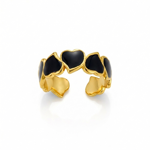 Black Enamel & Gold Linked Hearts