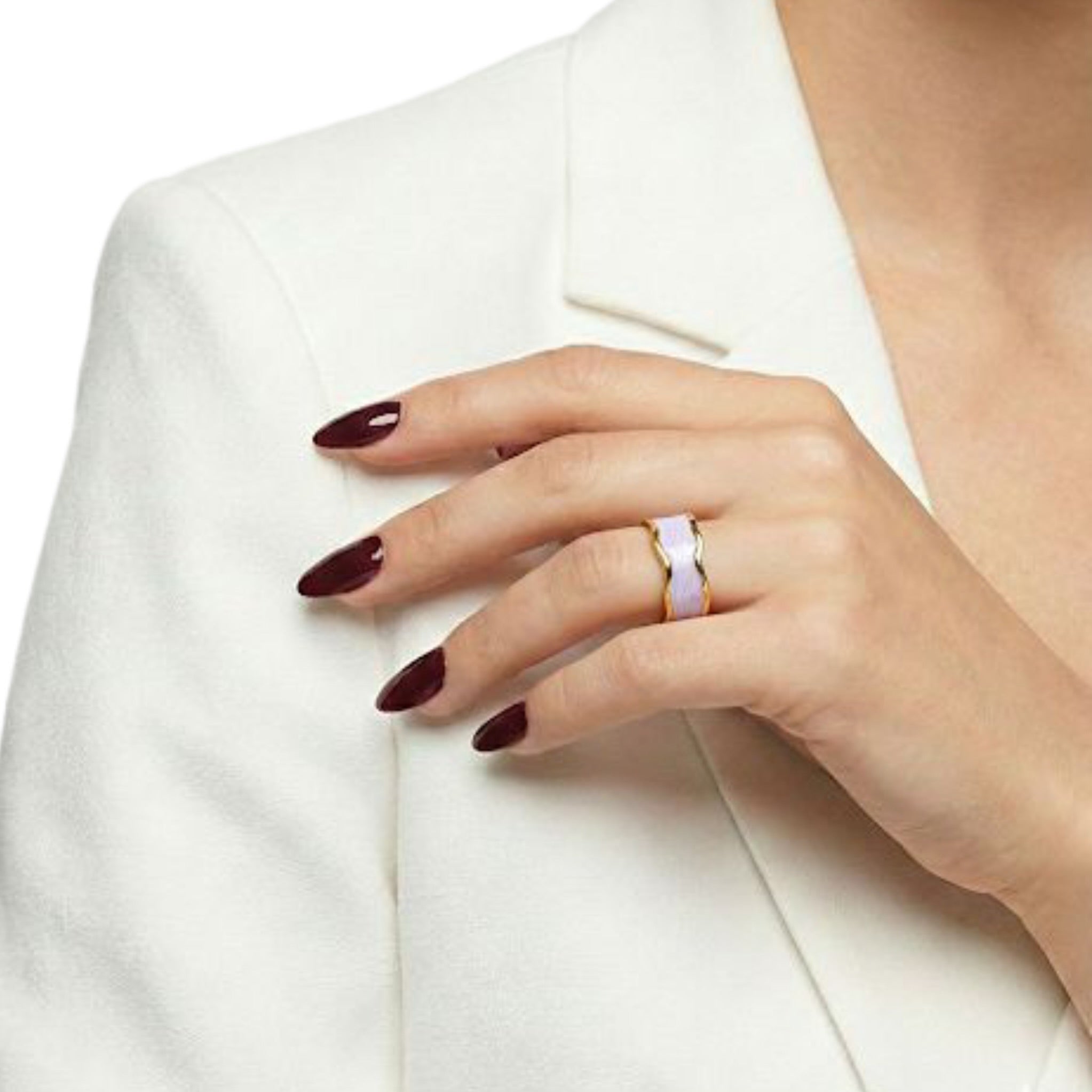 Lilac Enamel & Gold Wave Ring