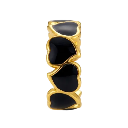Black Enamel & Gold Linked Hearts