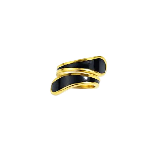 Black Enamel & Gold Wrap Ring