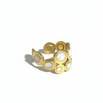 White Enamel & Gold Multi-Circle Ring
