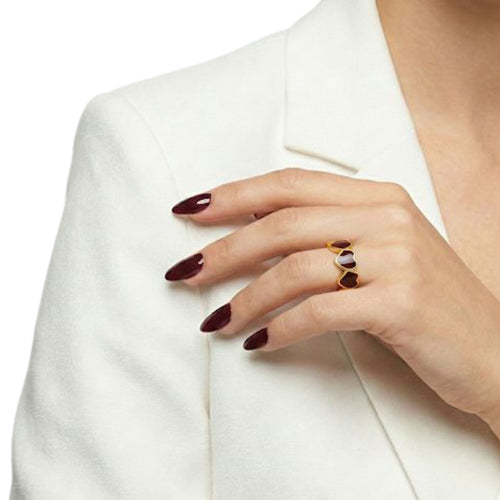 Burgundy Enamel & Gold Linked Hearts