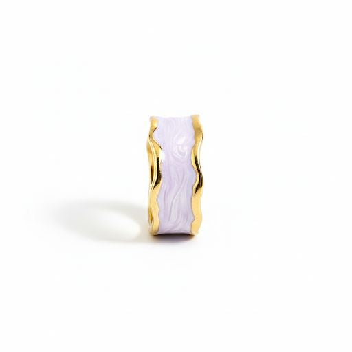 Lilac Enamel & Gold Wave Ring