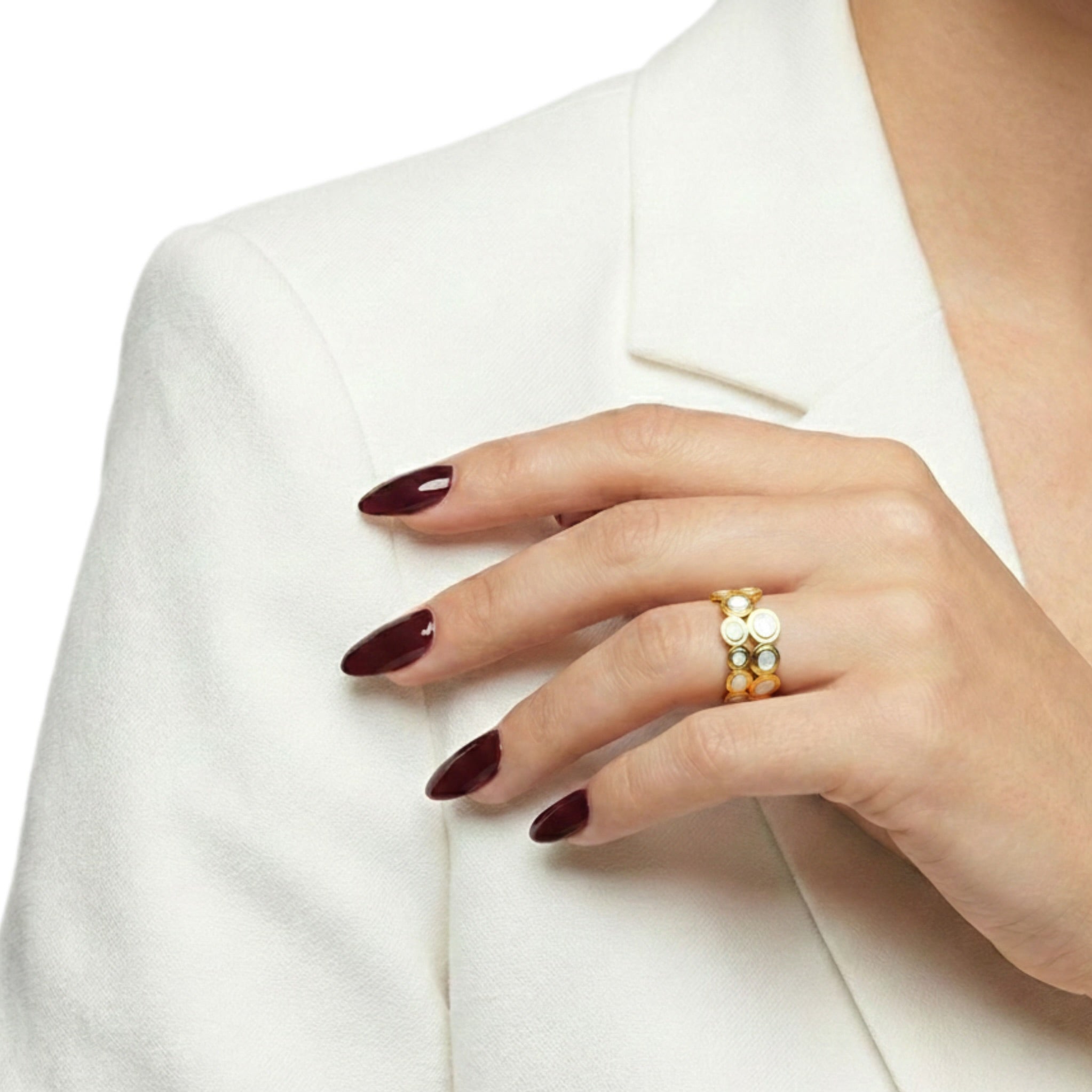 White Enamel & Gold Multi-Circle Ring