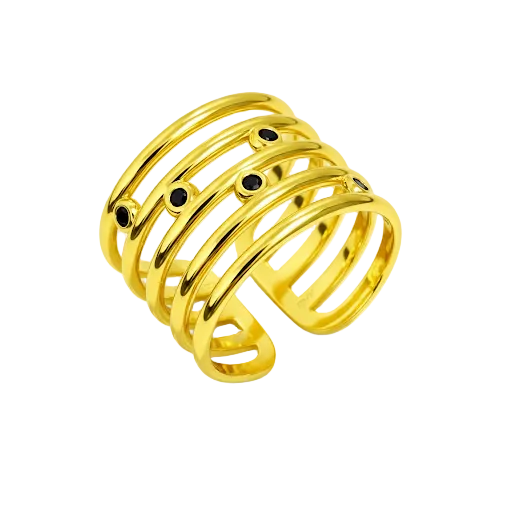 Black Rhinestones Gold Layered Wire Band