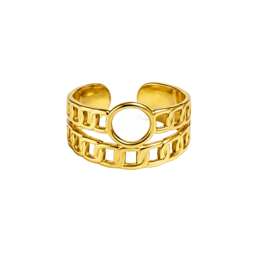 Gold Double Band Ring with Center Circle