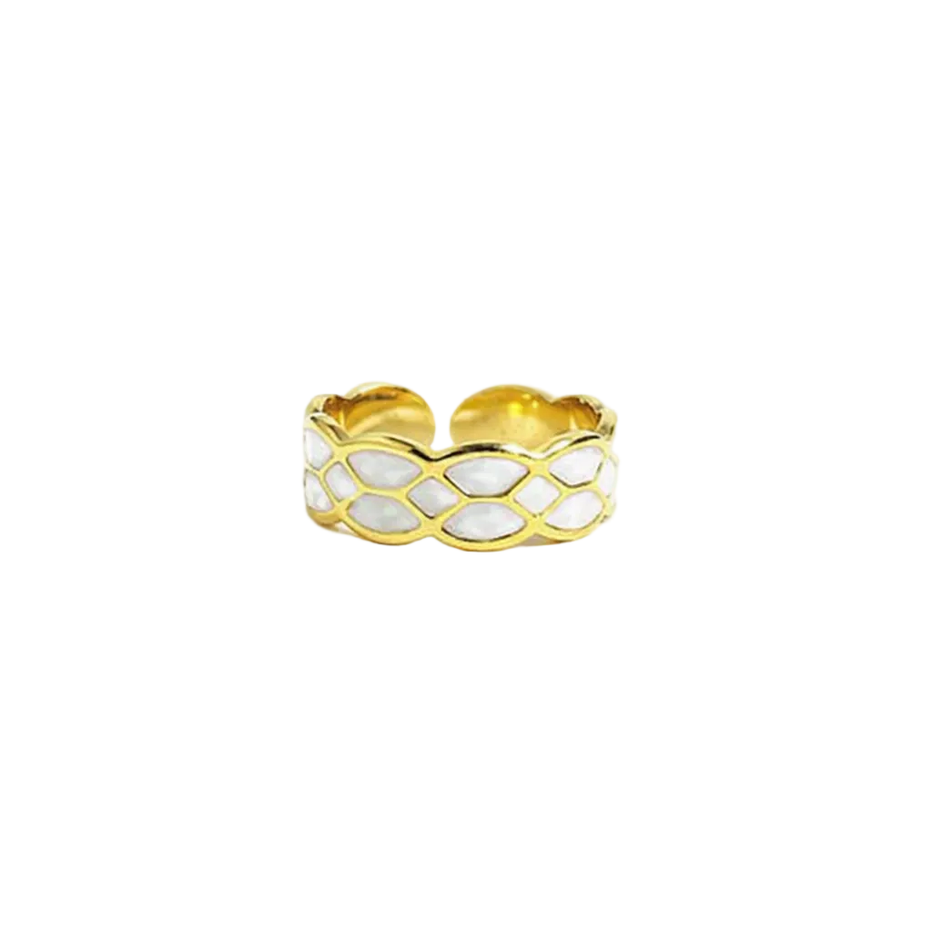 White Enamel Mosaic Pattern Ring
