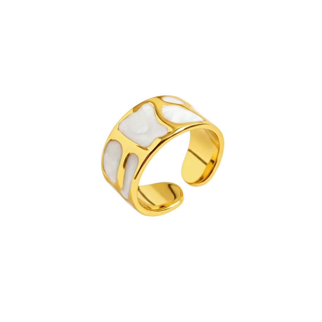 Elegant Gold & White Enamel Style Ring