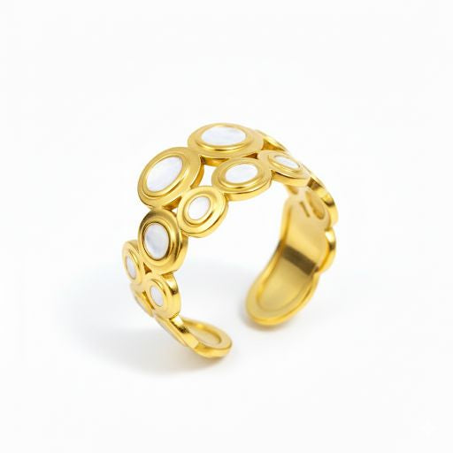 White Enamel & Gold Multi-Circle Ring