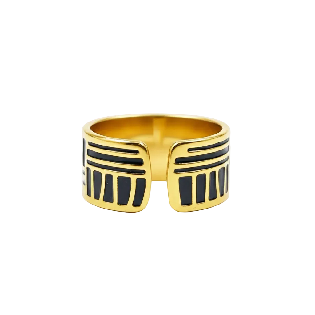 Black Enamel & Gold Stripe Ring