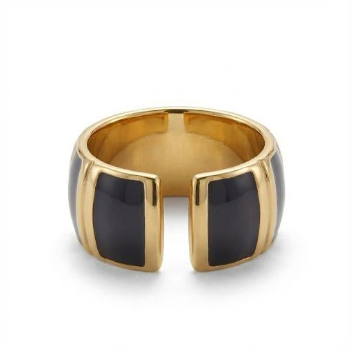 Gold & Black Enamel Statement Ring