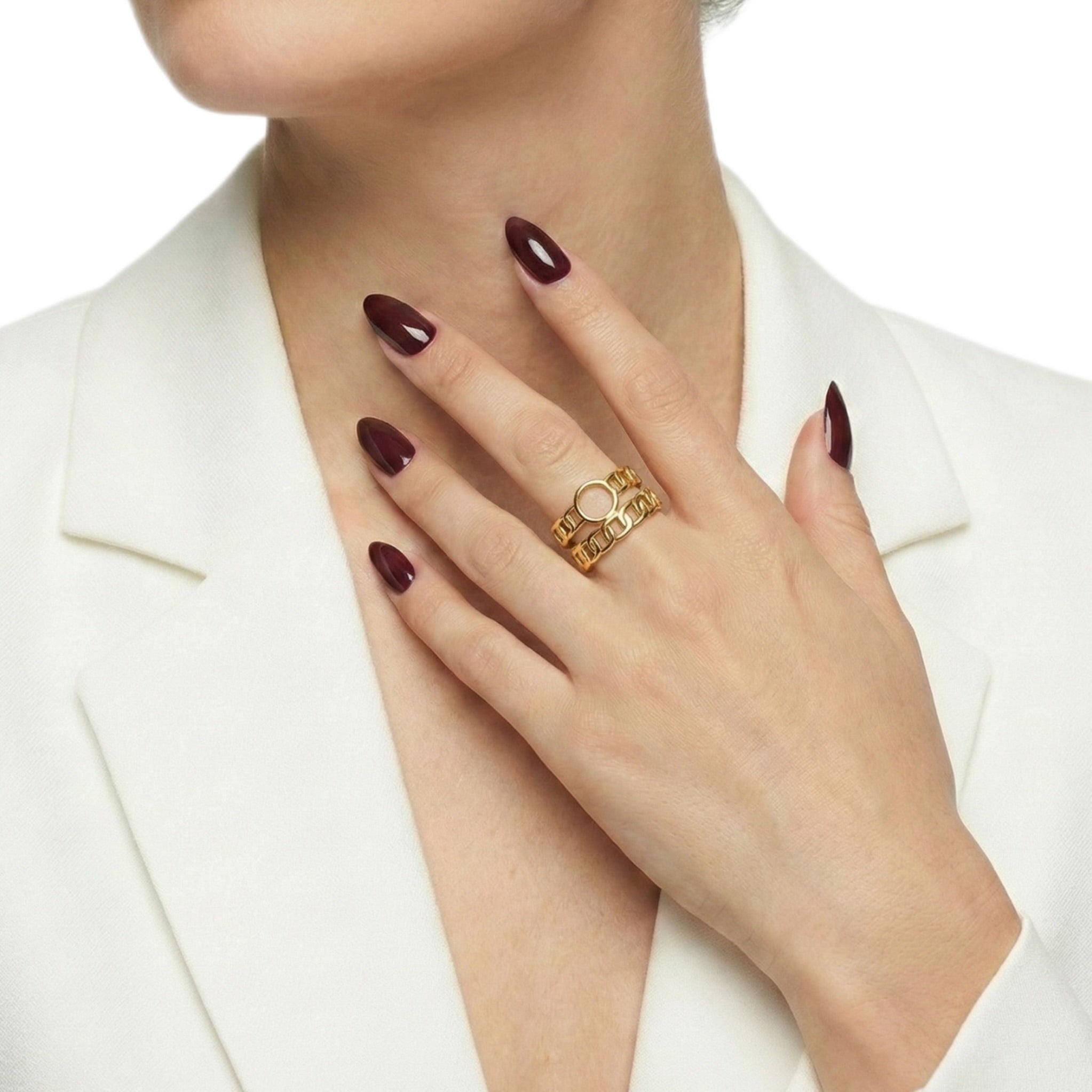 Gold Double Band Ring with Center Circle