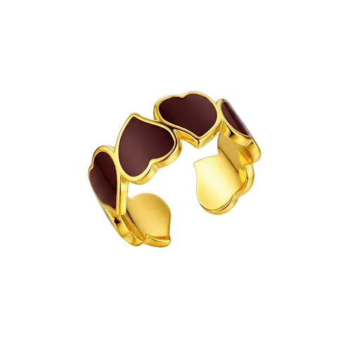 Burgundy Enamel & Gold Linked Hearts