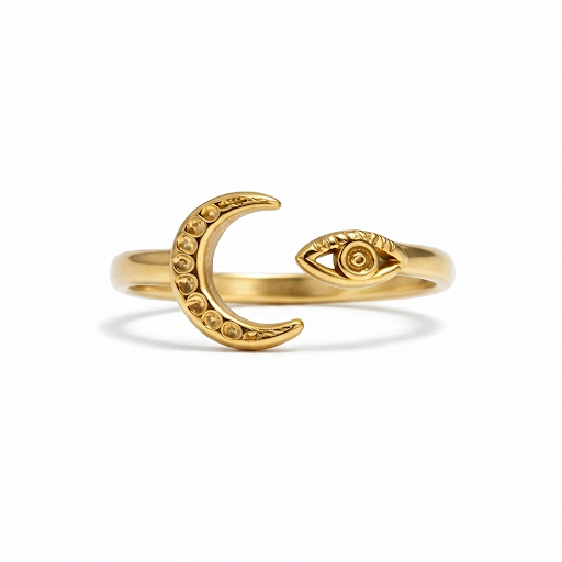 Crescent Moon and Evil Eye Ring