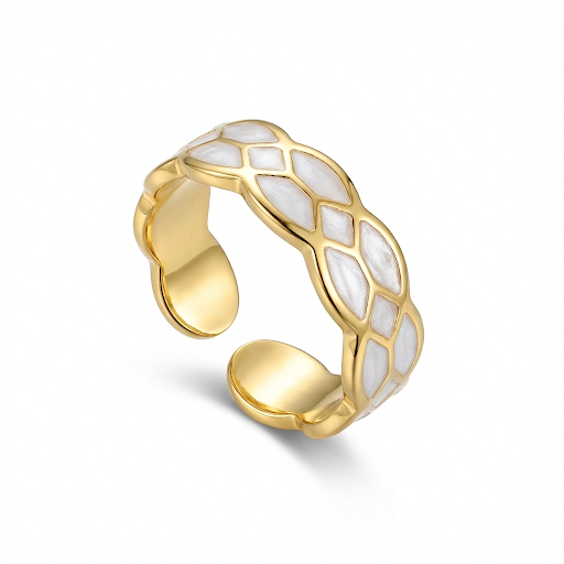 White Enamel Mosaic Pattern Ring