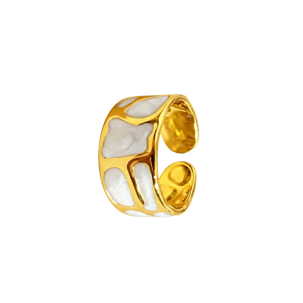 Elegant Gold & White Enamel Style Ring