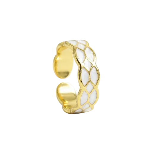 White Enamel Mosaic Pattern Ring