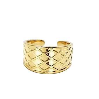 Wide Gold Geometric Ring