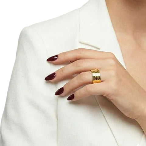 Wide Gold Geometric Ring