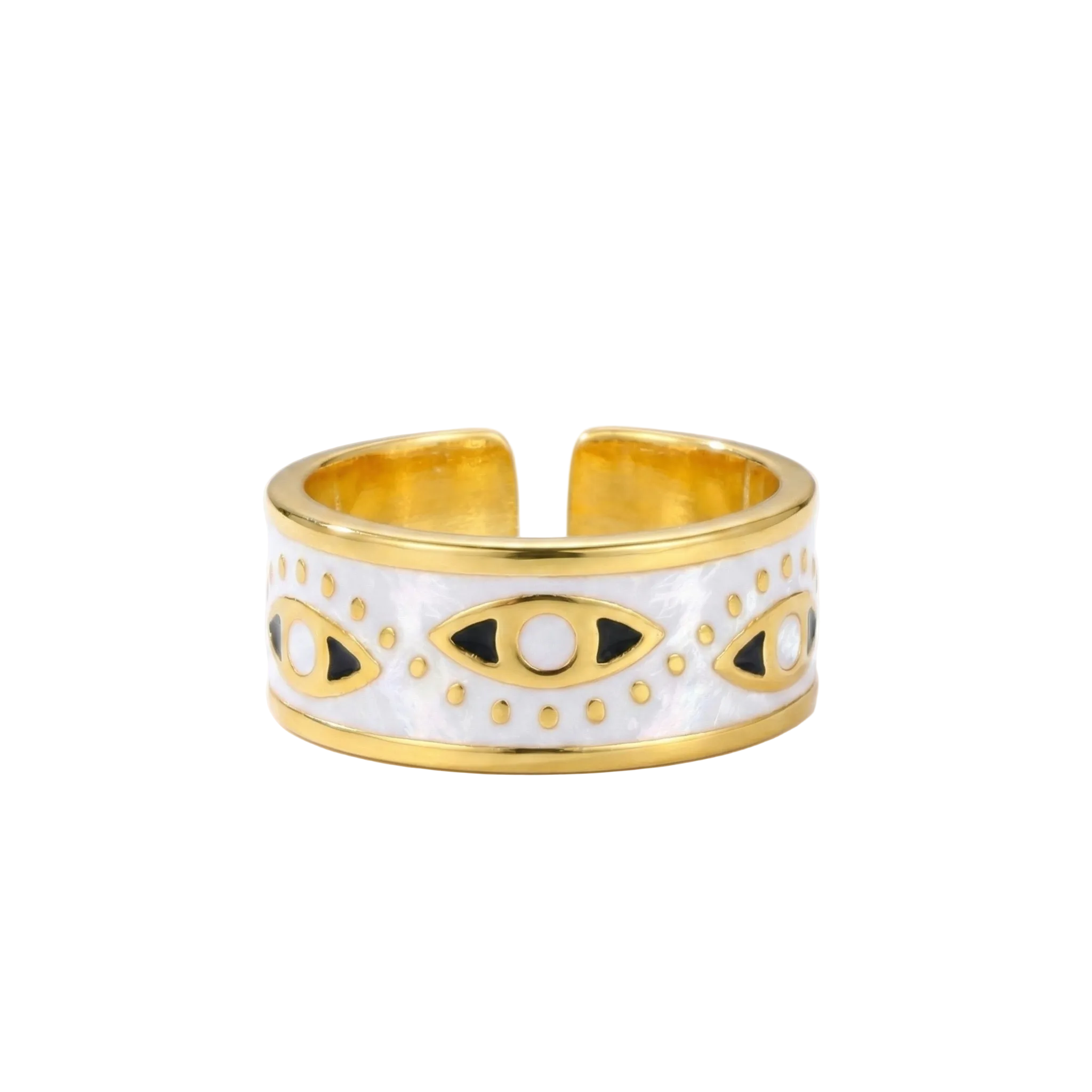 White Enamel & Gold Evil Eye Gold Ring