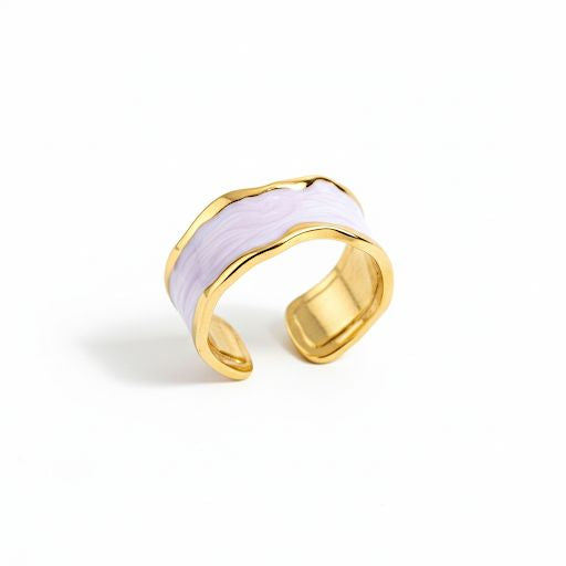 Lilac Enamel & Gold Wave Ring