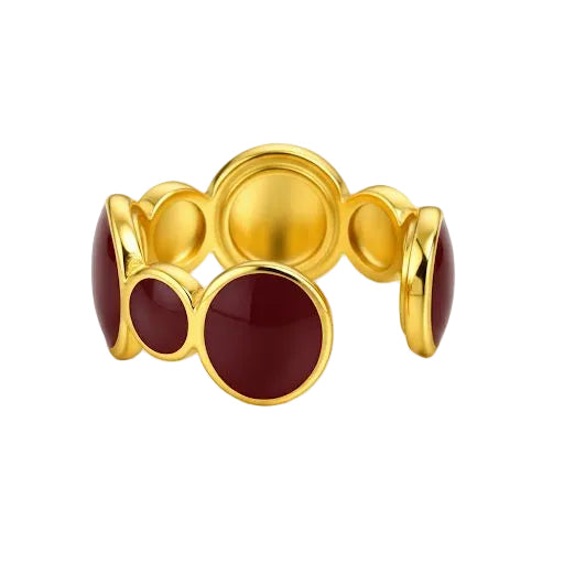 Burgundy Enamel & Gold Circular Linked Ring