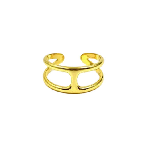 H-Shaped Double Band Gold Ring
