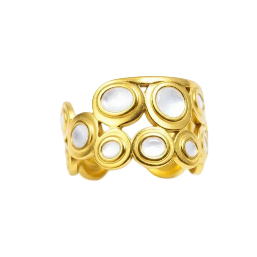 White Enamel & Gold Multi-Circle Ring