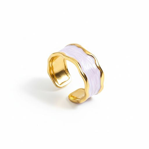 Lilac Enamel & Gold Wave Ring