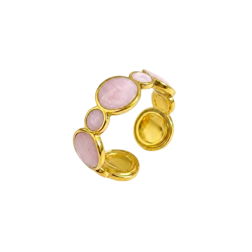 Pink Enamel & Gold Circular Linked Ring
