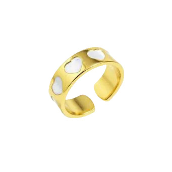 White Enamel & Gold Linked Heart Band