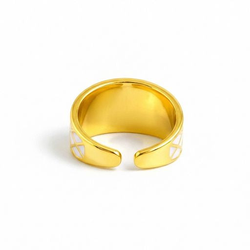 White Enamel &  Gold Wide Geometric Ring