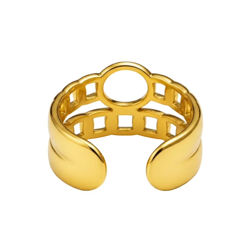Gold Double Band Ring with Center Circle