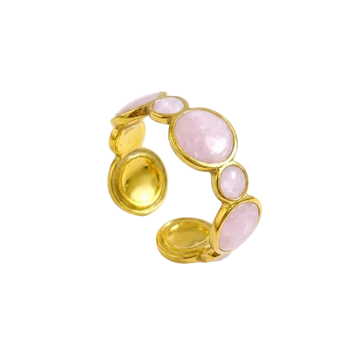Pink Enamel & Gold Circular Linked Ring