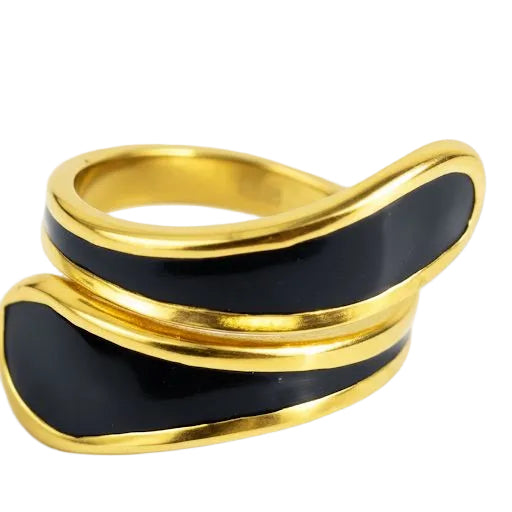 Black Enamel & Gold Wrap Ring