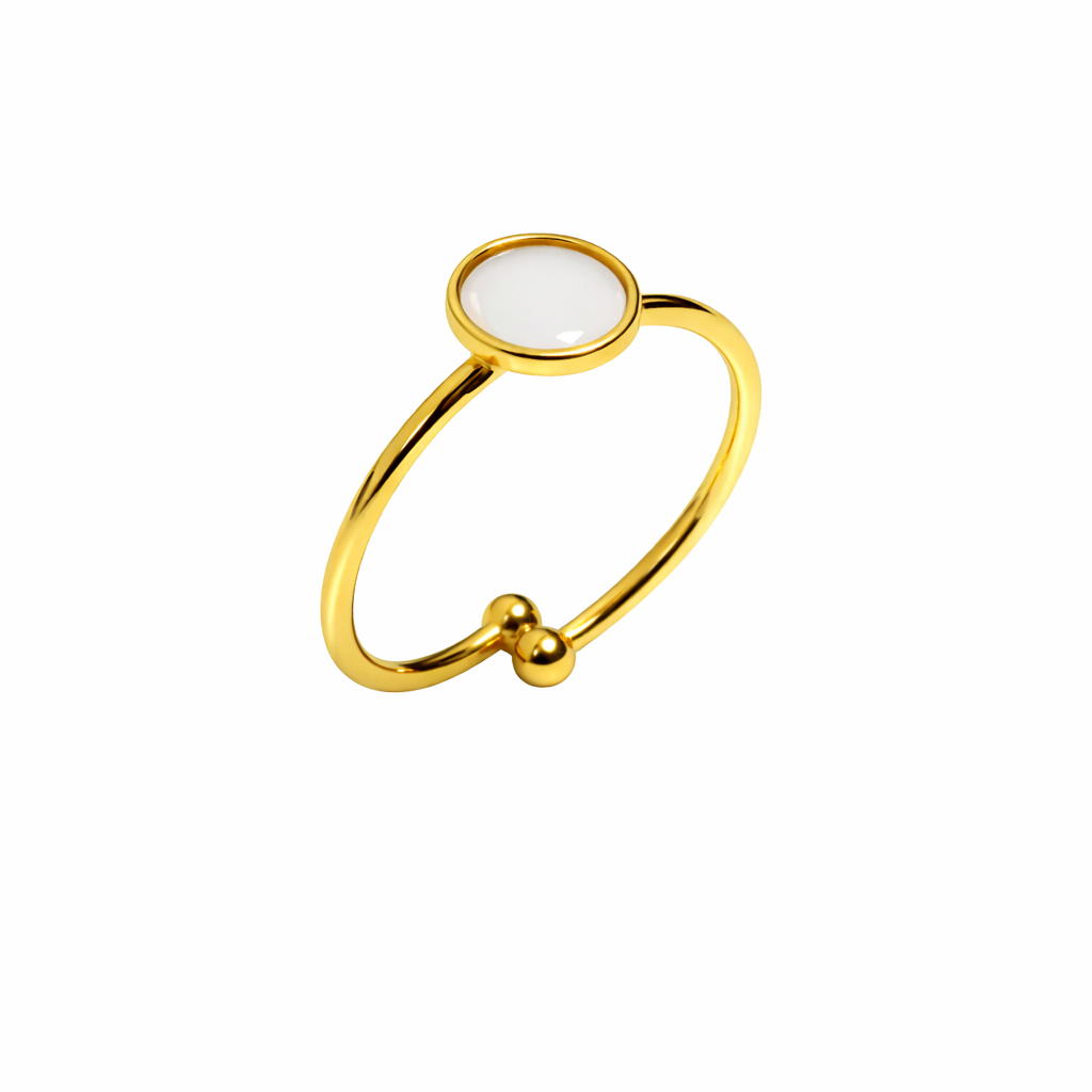 Gold Open Ring with White Round Stone