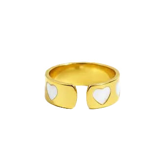 White Enamel & Gold Linked Heart Band