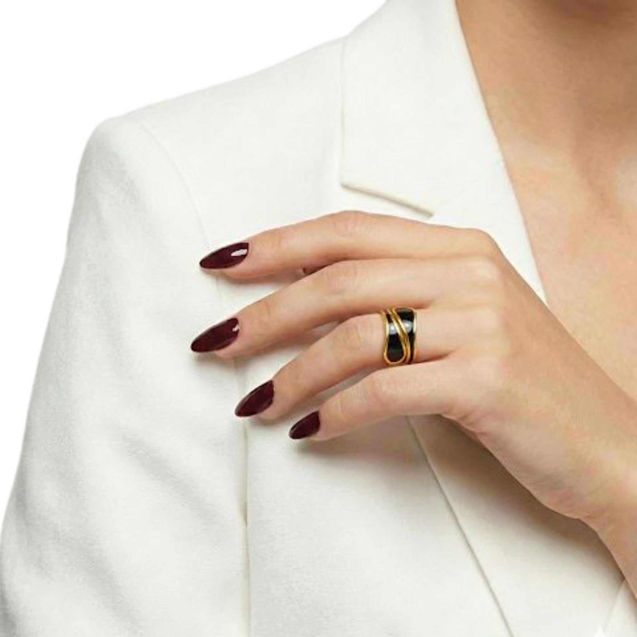 Black Enamel & Gold Wrap Ring